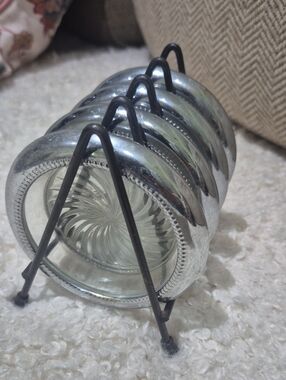 Vintage Park Sherman Glass Coaster Set with Silver-Tone Rims